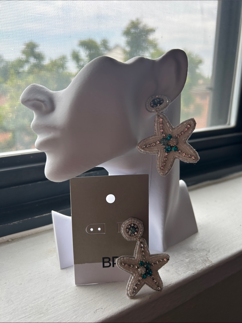 BP. Beaded Starfish Rhinestone Statement Drip Earrings - Picture 2 of 6